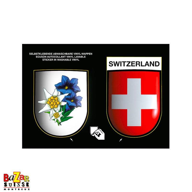 Aufkleber mit Schweizer Blumen und Wappen