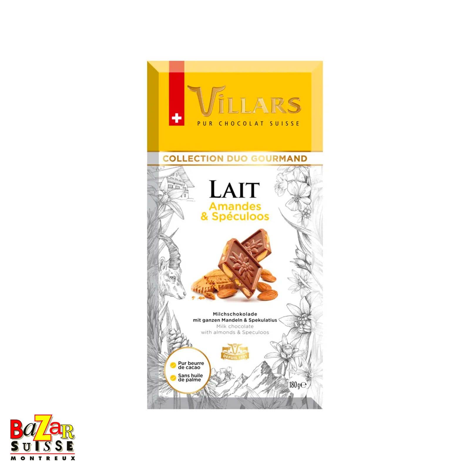 Chocolat suisse Villars – Lait aux amandes et au spéculoos