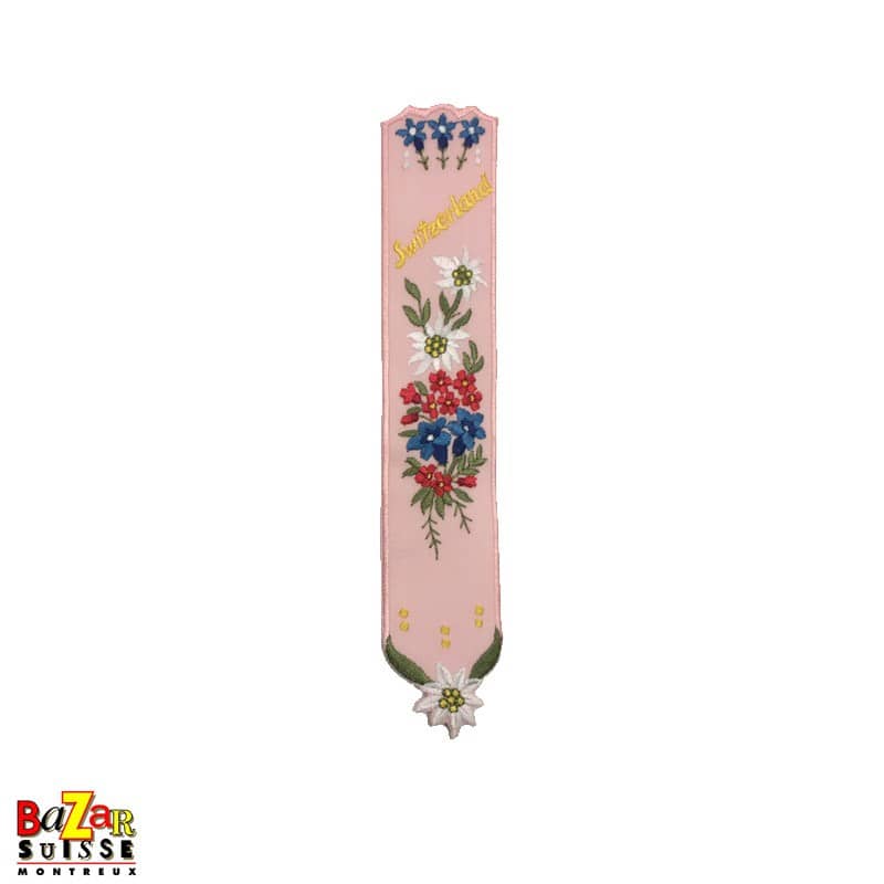 Segnalibro svizzero ricamato «fiori» - rosa