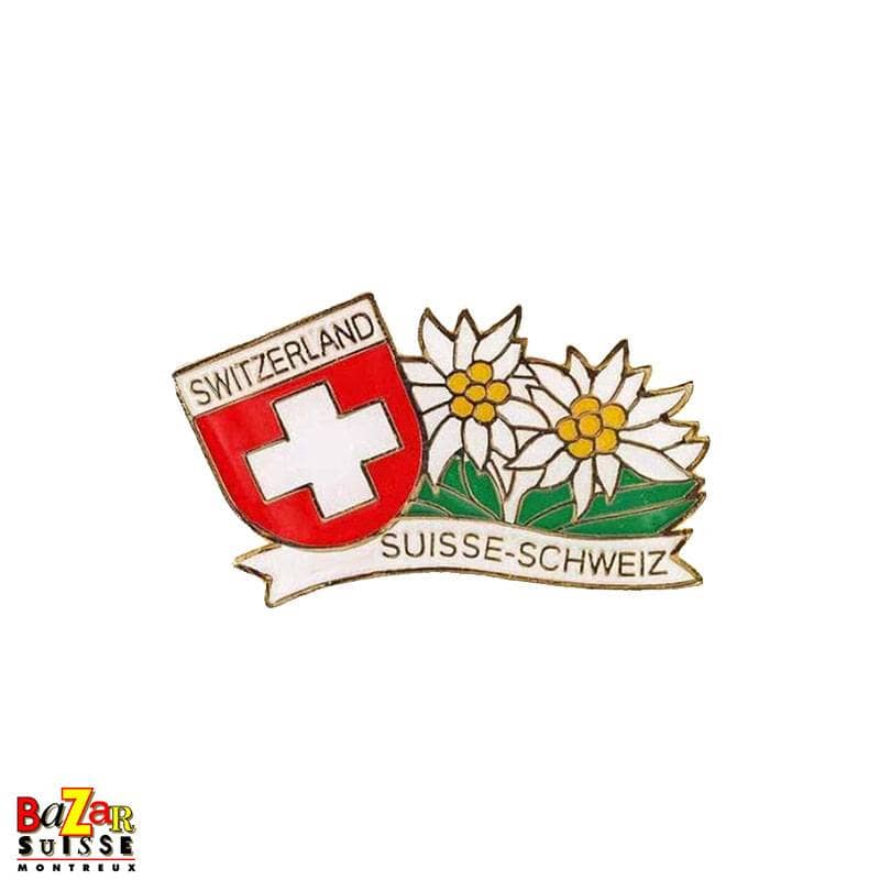 Pin mit Edelweiss & Schweizerkreuz